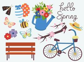 Big Colorful Spring Collection Of Elements For Decoration Vector Illustration In Flat Style