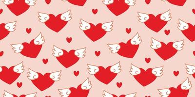 Beautiful pattern pink. Heart with a wings cartoon illustration. heart fly with angel wings in doodle style. cute heart for decorating the wedding card for valentine's day and love concept. vector
