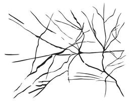 Ice crack realistic sketch Black line isolated no white. Fissure broken earth effect transparent background. Icy scratches. Lightning flat doodle. Kintsugi craquelure Japanize art Vector illustration