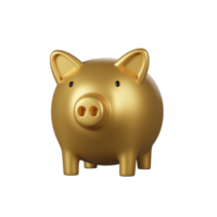 3d render of Gold piggy bank png