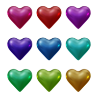 Set of heart icons in 3d rendering png