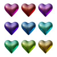 Set of heart icons in 3d rendering png