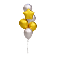 Bunch of realistic 3D golden and silver balloons. illustration decoration for card, party, design, flyer, poster, banner, web, advertising png