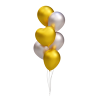 Bunch of realistic 3D golden and silver balloons, heart shape. illustration decoration for card, party, design, flyer, poster, banner, web, advertising png