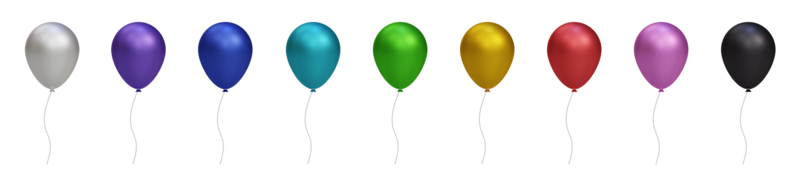 3d glimmend kleurrijk glanzend helium lucht ballon reeks geïsoleerd Aan transparant achtergrond. realistisch goud, zilver, wit, gouden kleurrijk en zwart feestelijk. sjabloon voor verjaardag, verjaardag partij png