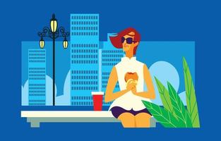 Beautiful Woman Having Burger Time in The City Park vector