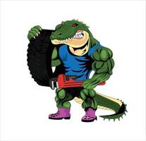 Crocodile holding tyre logo vector illustration