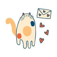 Doodle surprised cat and valentine's love letter. Perfect print for tee, stickers, poster. vector