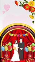 wedding invitation with animated pink and white couple podium background and flowers and baloons with copy space area suitable for greeting cards potrait mode video