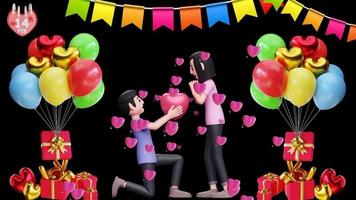 valentine day with gifts white with chocolate love black background baloons and pink couple podium background for other greeting cards video