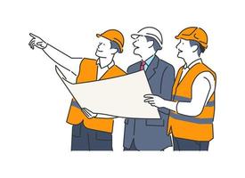 Illustration icon of an architect showing a project to the foreman vector