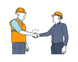 Icon illustration of a construction worker shaking hands with a foreman vector