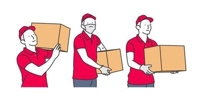 Illustration icon of a courier carrying a package vector