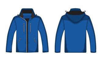 Blue long sleeve hooded unisex mountain jacket vector