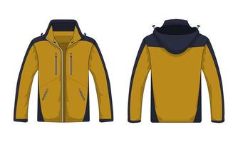 Long sleeve hooded mountain jacket front and back views vector