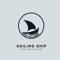 Sailboat on sea ocean wave with logo design in circle simple ship vector