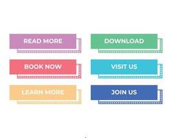 Modern minimal button set, read more, book now, learn more, download, visit us, join us free donwload vector