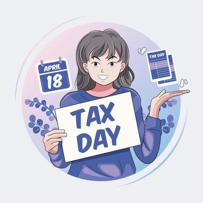 Tax day. Smiling young woman holding paper with tax day message vector illustration pro download