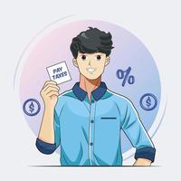 Tax day. Young man holding reminder paper with pay taxes message vector illustration free download