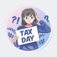 Tax day. Worried young woman with tax day message vector illustration free download