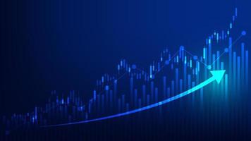 Financial business statistics with bar graph and candlestick chart show stock market price and effective earning on blue background vector