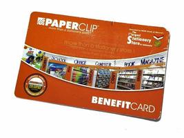 West Java, Indonesia on July 2022. Isolated photo of a loyalty card, Benefit Card Paperclip.