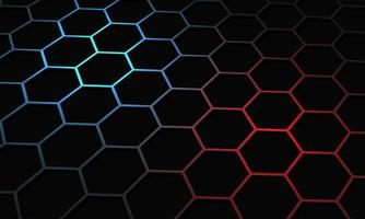 malla hexagonal de luz azul roja abstracta en vector de fondo futurista moderno de diseño negro