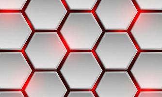 Abstract white hexagon red light power cyber technology futuristic geometric design modern background vector