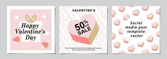 Happy Valentines Day square banner for social media posts, mobile apps, banners, digital marketing,  sales promotion and website ads. Vector backgrounds, geometric style with hearts pattern.