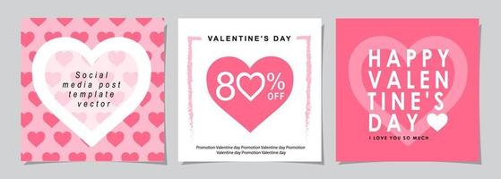 Happy Valentines Day square banner for social media posts, mobile apps, banners, digital marketing,  sales promotion and website ads. Vector backgrounds, geometric style with hearts pattern.