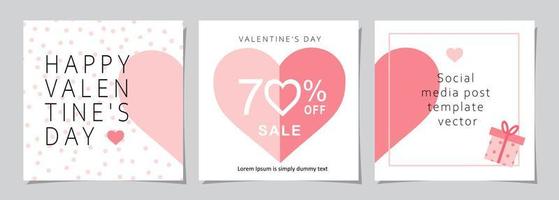 Happy Valentines Day square banner for social media posts, mobile apps, digital marketing, sales promotion and website ads. Vector backgrounds, geometric style with hearts pattern.