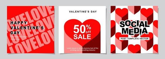 Happy Valentines Day square banner for social media posts, mobile apps, digital marketing, sales promotion and website ads. Vector backgrounds, geometric style with hearts pattern.