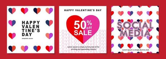 Happy Valentines Day square banner for social media posts, mobile apps, digital marketing, sales promotion and website ads. Vector backgrounds, geometric style with hearts pattern.