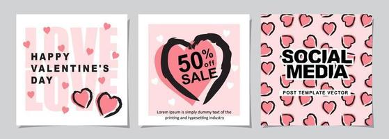 Valentines Day square banner for social media posts, mobile apps, banners, digital marketing, sales promotion and website ads. Vector backgrounds, geometric style with hearts pattern.