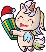 Cute unicorn holding christmas gift vector