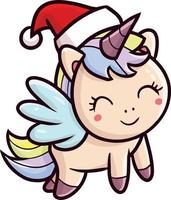 lindo unicornio con sombrero de santa para navidad vector