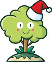 Cute tree cartoon character wearing santa's hat vector