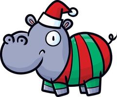 Funny christmas hippo cartoon illustration vector