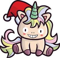 Cute unicorn sit down happily celebrating christmas vector