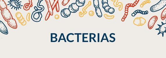 Bacteria horizontal design. Hand drawn vector illustration in sketch style
