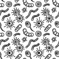 Unicellular microorganism seamless pattern. Scientific vector illustration in sketch style. Doodle background