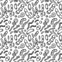 Unicellular microorganism seamless pattern. Scientific vector illustration in sketch style. Doodle background