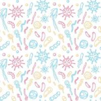 Bacteria and virus seamless pattern. Scientific vector illustration in sketch style. Doodle background