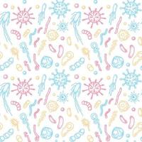 Bacteria and virus seamless pattern. Scientific vector illustration in sketch style. Doodle background