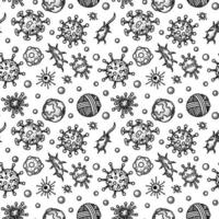 Unicellular microorganism seamless pattern. Scientific vector illustration in sketch style. Doodle background