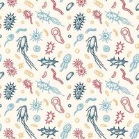Bacteria seamless pattern. Scientific vector illustration in sketch style. Doodle background