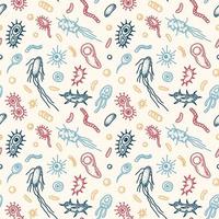 Bacteria seamless pattern. Scientific vector illustration in sketch style. Doodle background