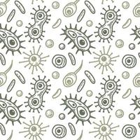 Unicellular microorganism seamless pattern. Scientific vector illustration in sketch style. Doodle background