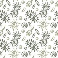 Unicellular microorganism seamless pattern. Scientific vector illustration in sketch style. Doodle background