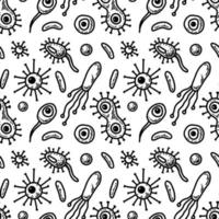 Microbiology seamless pattern. Scientific vector illustration in sketch style